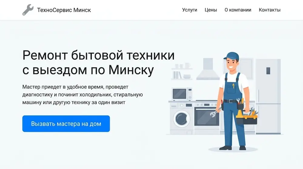 Главная страница сайта на шаблоне Структура первого экрана сайта на шаблоне