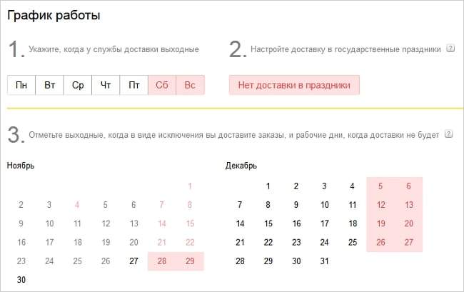 График работы доставки товаров в Яндекс.Маркет