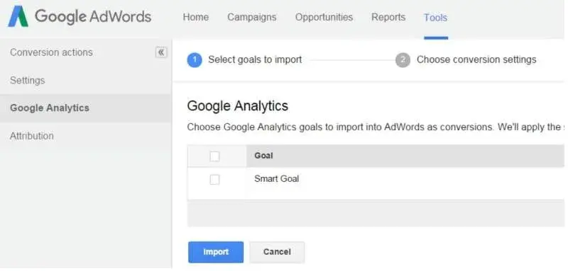 Импорт Smart Goals в Adwords